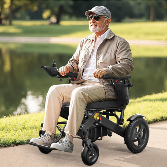 Foldable Lightweight Electric Wheelchair with Adjustable Backrest for All Terrain Airline Approved