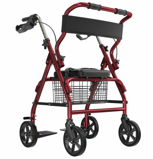 2-in-1 Aluminum Wheelchair Folding 4-Wheel Walker Rollator With Adjustable Handles