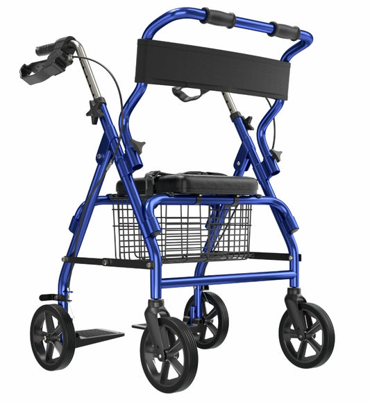 2-in-1 Aluminum Wheelchair Folding 4-Wheel Walker Rollator With Adjustable Handles