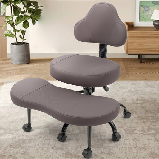 AtHope Cross Legged Office Chair, Criss Cross Desk Chair ADHD Meditation Kneeling Yoga Seat with Adjustable Height, Lumbar Support, Wider Footrest and Wheels (Dark Brown)