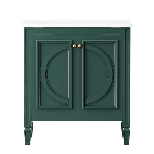 COOLHUT 24" Bathroom Vanity with Ceramic Basin and 2 Doors, Freestanding Bathroom Vanity and Sink Set