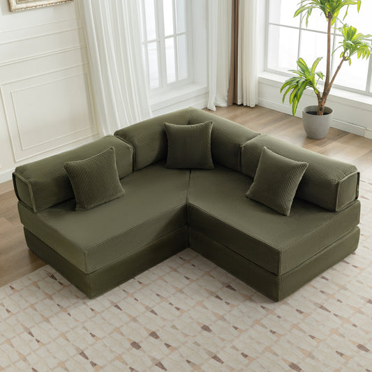 COOLHUT 106.3" W Combination Sofa, High Rebound Density Sponge Sofa Couch, Modular Sectional Sofa L-Shape Corduroy Couch with Chaise, Big Comfy Sleeper Floor Sofa for Living Room