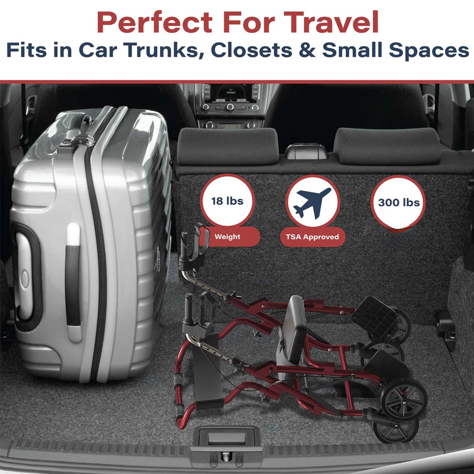 2-in-1 Aluminum Wheelchair Folding 4-Wheel Walker Rollator With Adjustable Handles