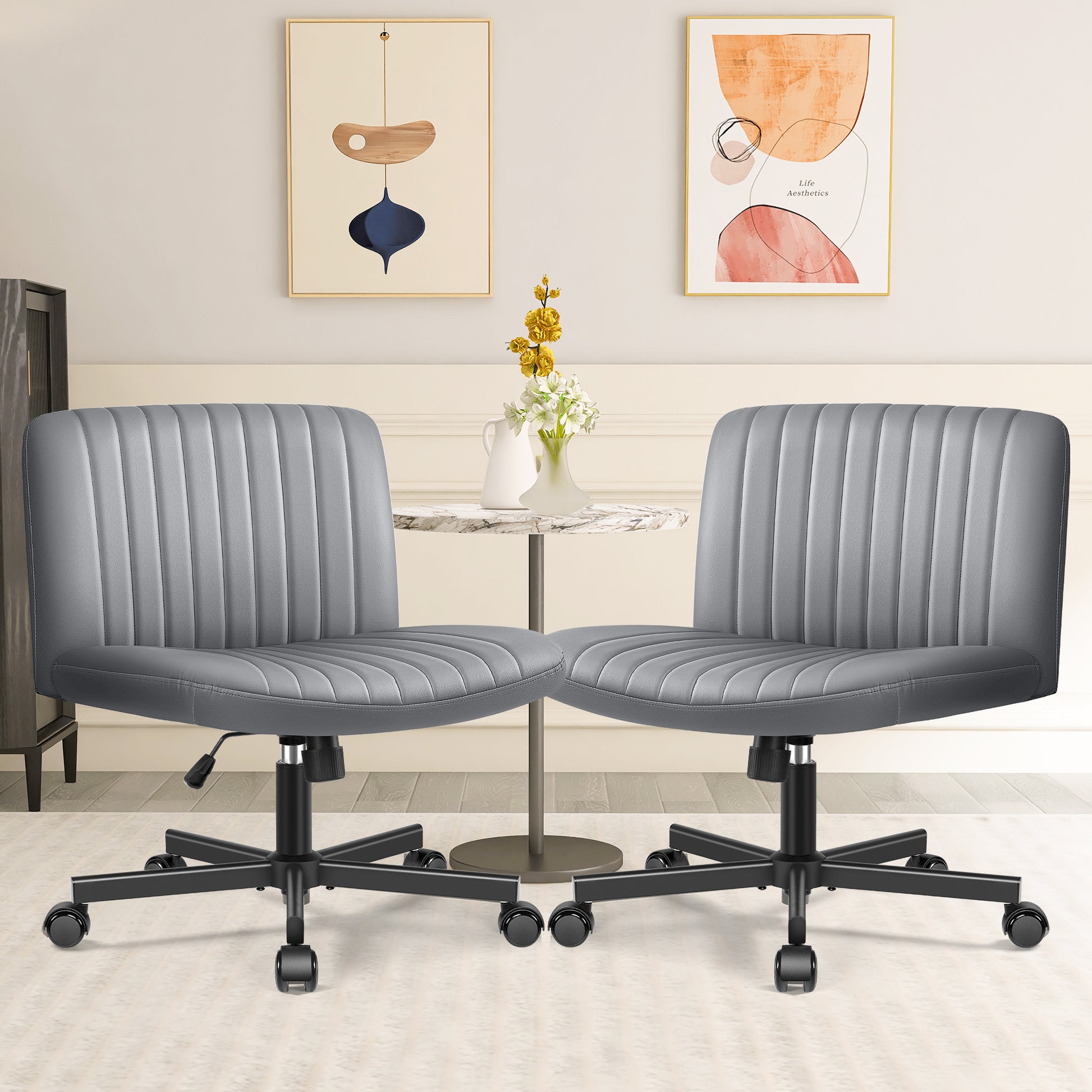 Kerdom Office Armless Chair Cross Legged with Adjustable Height