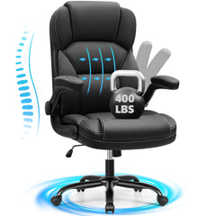 COOLHUT Bige and Tall Executive Office Chair 400lbs, Ergonomic PU Leather Computer Chair with Flip-Up Armrests, Comfy Heavy Duty Office Desk Chair for Home Office Gaming