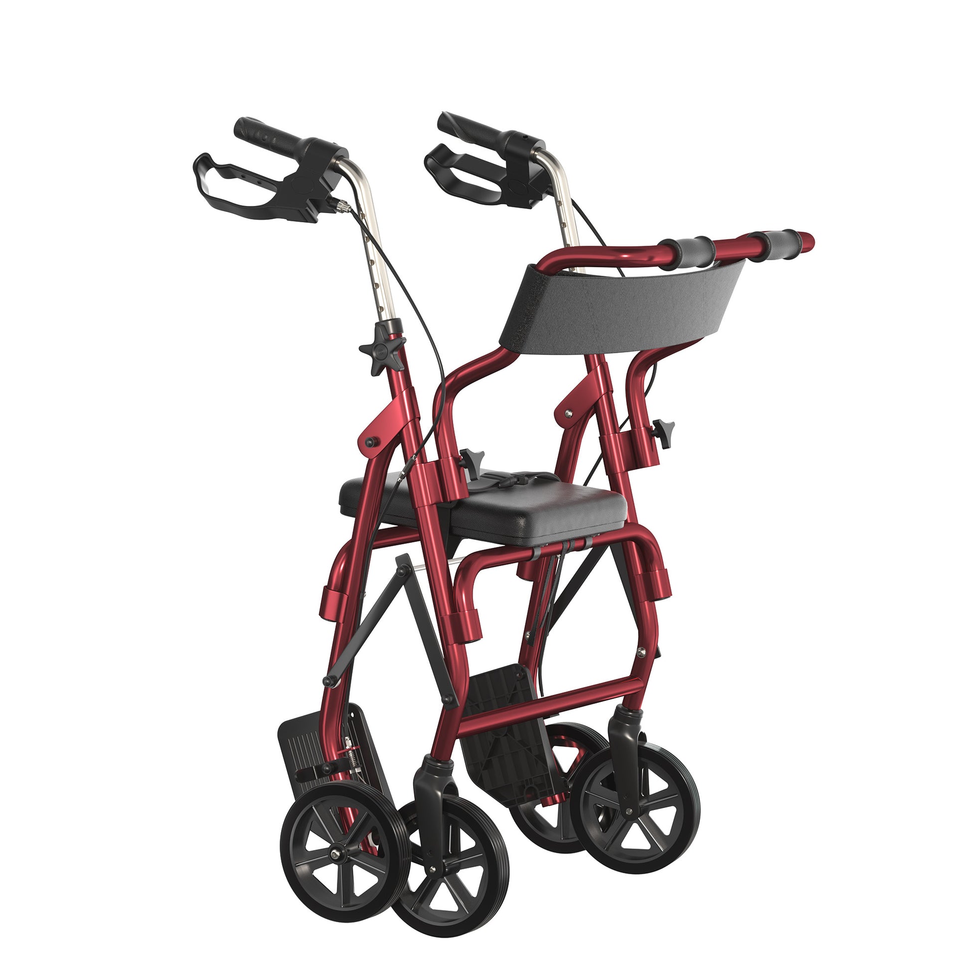 2-in-1 Aluminum Wheelchair Folding 4-Wheel Walker Rollator With Adjustable Handles