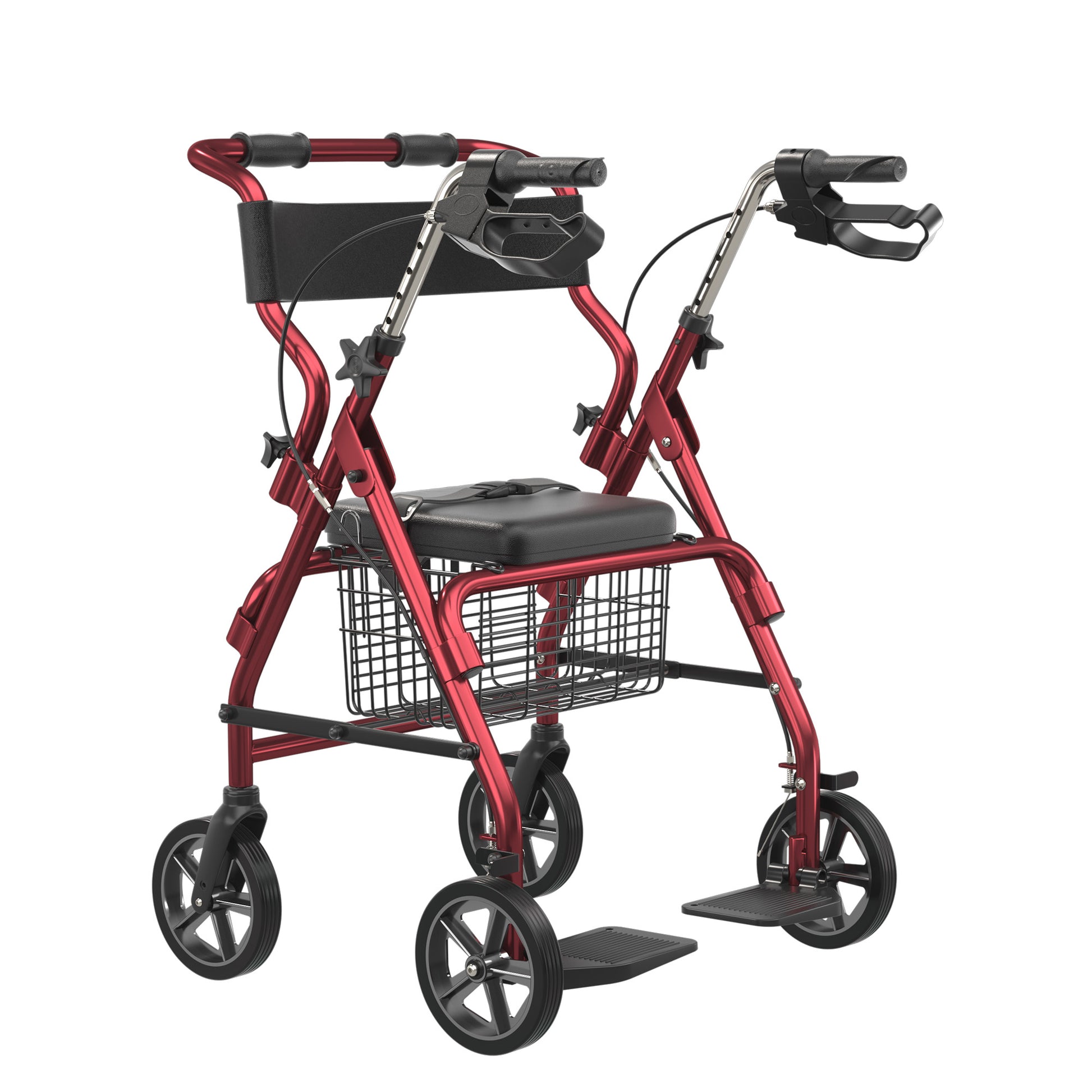 2-in-1 Aluminum Wheelchair Folding 4-Wheel Walker Rollator With Adjustable Handles