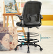 Ergonomic Drafting Chair with Adjustable Foot Ring and Flip-Up Arms