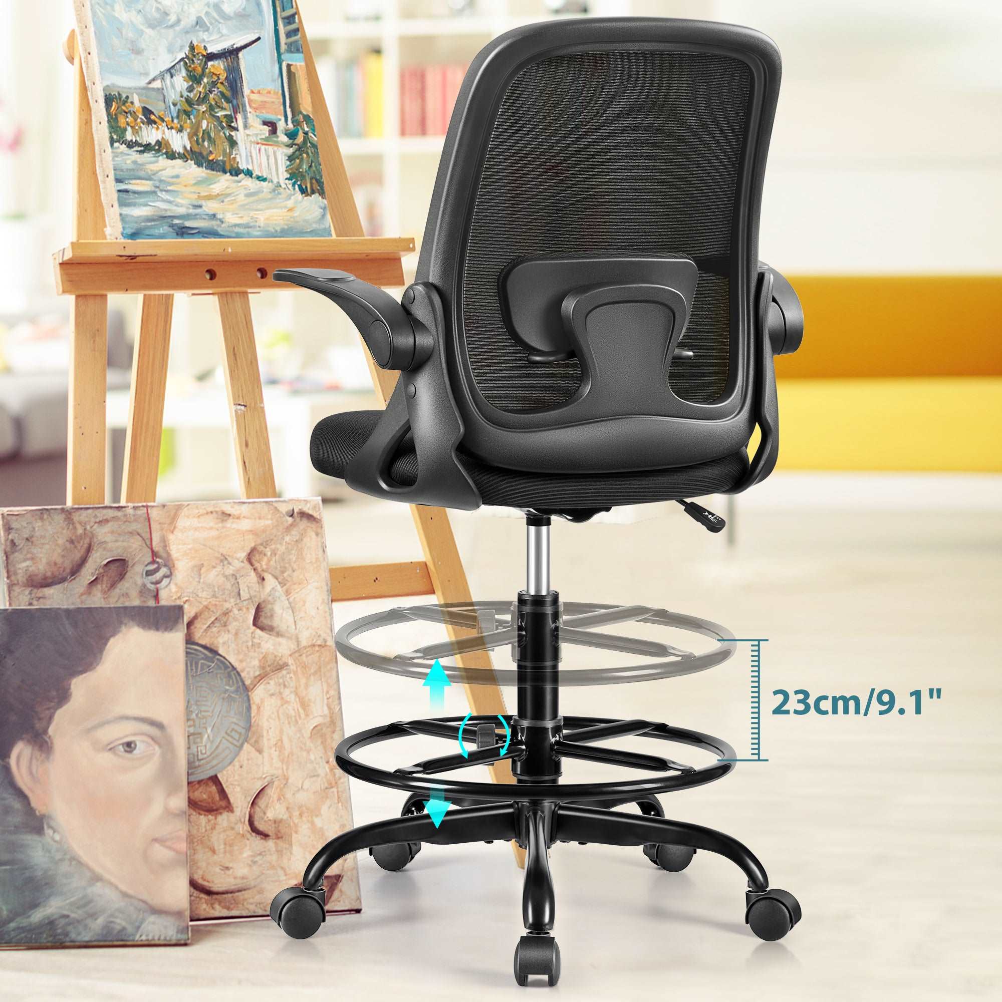 Kerdom Black Mesh Drafting Chair Tall Office Chair For Standing Desk