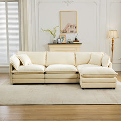 112" 4-Piece Modular White Velvet L-Shape Sectional Sofa