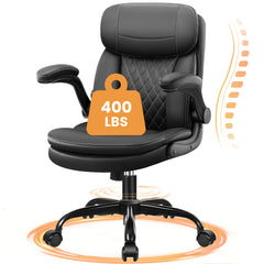 COOLHUT Big and Tall Office Chair, PU Leather Computer Desk Chair with Double-Layer Seat Cushion and Neckrest, High Back Executive Leather Chair, Support 8 Hours Heavy Duty Design