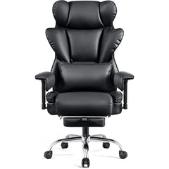 Large Executive Leather Office Chair with Footrest, Ergonomic Reclining Design, High Back and Lumbar Support