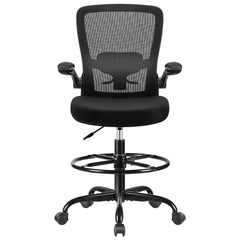 COOLHUT Drafting Chair Tall Office Chair with Flip-up Armrests Executive Ergonomic Computer Standing Desk Chair with Lumbar Support and Adjustable Footrest Ring