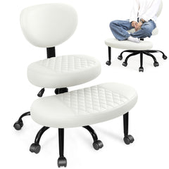 Ergonomic Cross Legged Swivel Chair, Meditation Chair with Back Support, PU Leather Adjustable Height Yoga Office Chair