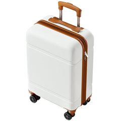 Carry On Luggage Lightweight PC ABS Durable Hardside 20" Suitcase with 4 Spinner Wheels, WhiteBrown