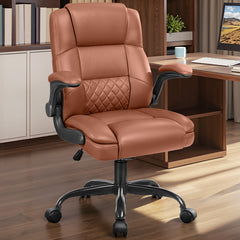 COOLHUT Office Chair, Executive Leather Chair Home Office Desk Chairs, Computer Chair with Adjustable Flip-up Padded Arms, Lumbar Support Swivel Desk Chair with Adjustable Hight and Tilt