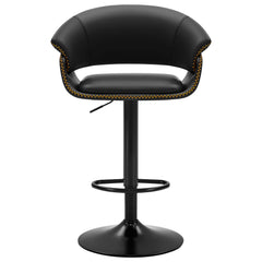 COOLHUT Modern Adjustable Bar Stools, Faux Leather Upholstered Swivel Counter Stools with Curved Black, Counter Height Bar Stools with Large Base, 30 inch Upholstered Pub Chair, 1 Piece