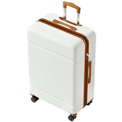 Luggage ABS+PC Hardside Lightweight 28" Suitcase with Spinner Wheels Four Plastic Foot Pads Checked, WhiteBrown