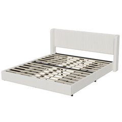 All Wood Slats Support Platform Bed Frame, Upholstered Wingback Headboard, Solid and Stable Bed Frame