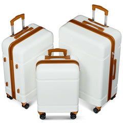 Luggage Sets PC ABS 3 Piece Set Durable Lightweight Suitcase For Travelling with Spinner Wheels Four Plastic Foot Pads, WhiteBrown