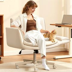 COOLHUT Criss Cross Office Chair with Armrests and Wheels, PU Leather Vanity Chair, Comfy Adjustable Swivel Computer Office Desk Chairs for Home Office, Make Up, Bedroom