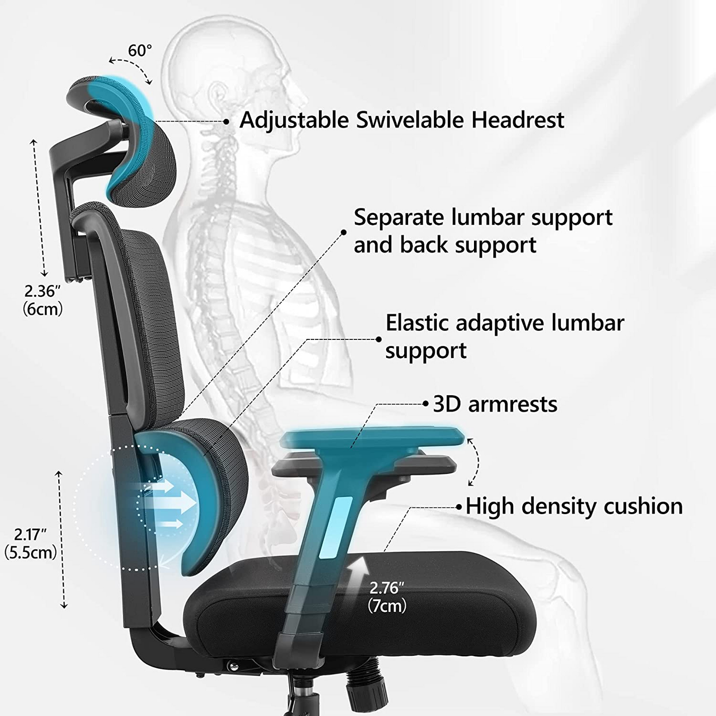 Ergonomic Office Chair With 3D Adjustable Backrest – Kerdom