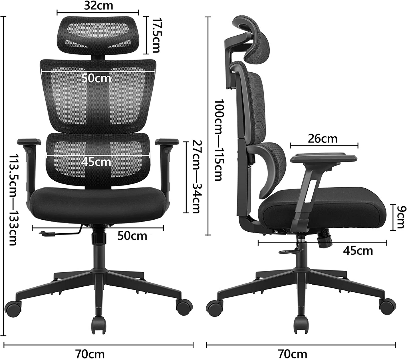 Ergonomic Office Chair With 3D Adjustable Backrest Kerdom