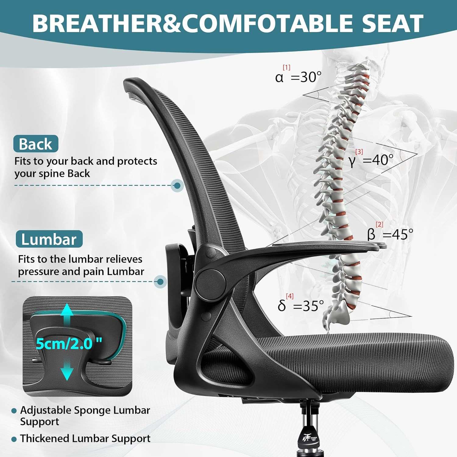 Ergonomic Office Drafting Chair with adjustable Lumbar Support
