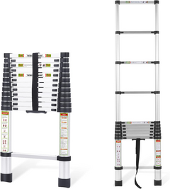 Telescopic Ladder, 12.5FT RIKADE Aluminum Telescoping Ladder with Non-Slip Feet