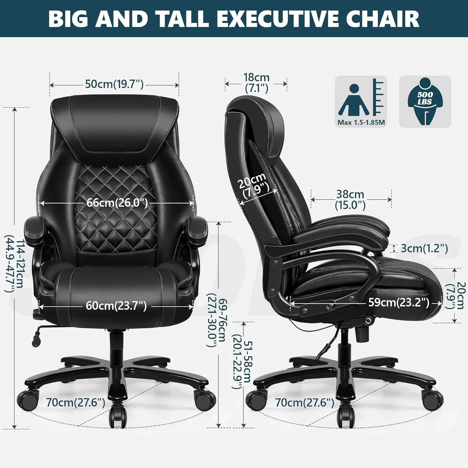 Executive Big and Tall 500lbs PU Leather Office Chair