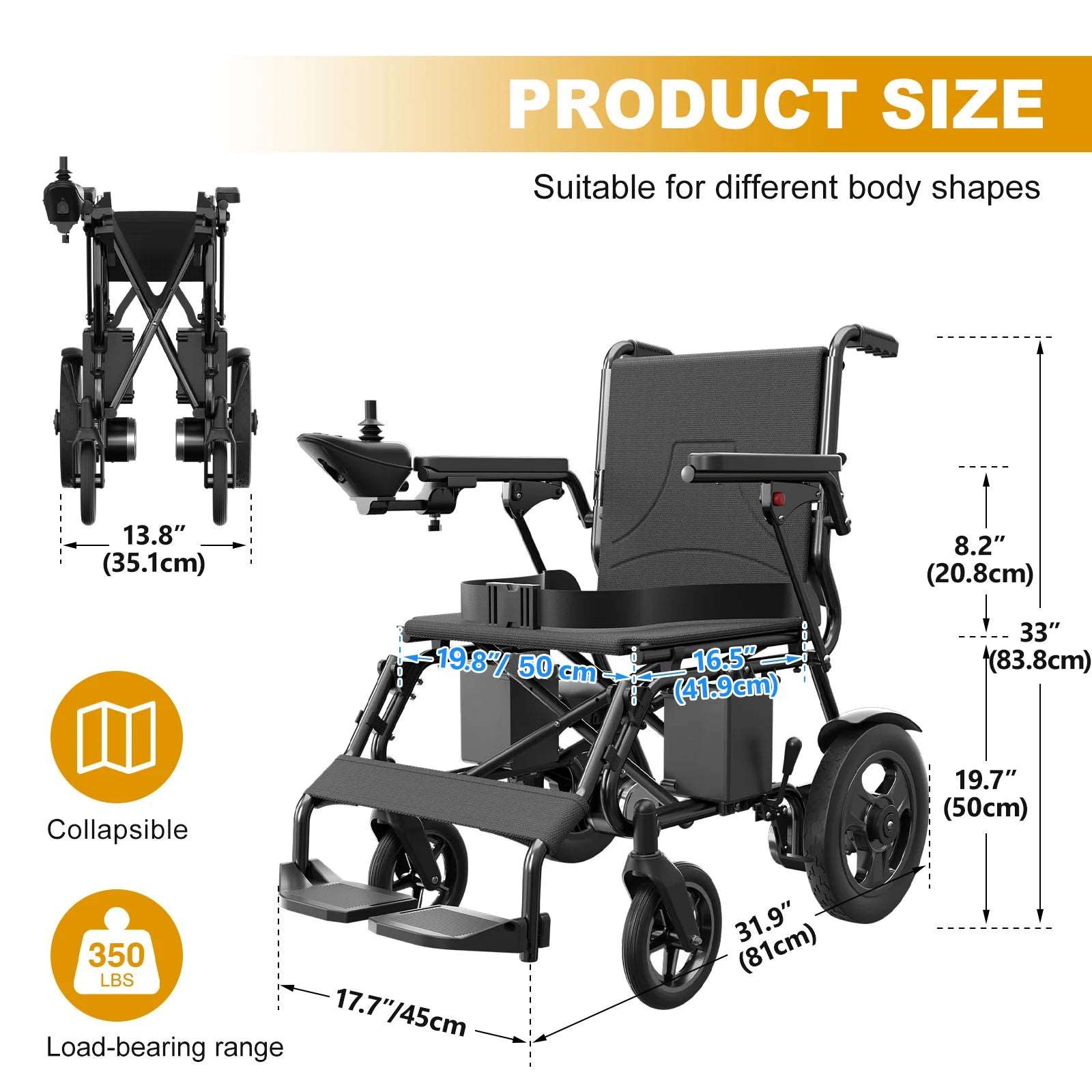 Portable Electric Wheelchair Lightweight Foldable for Adults Seniors