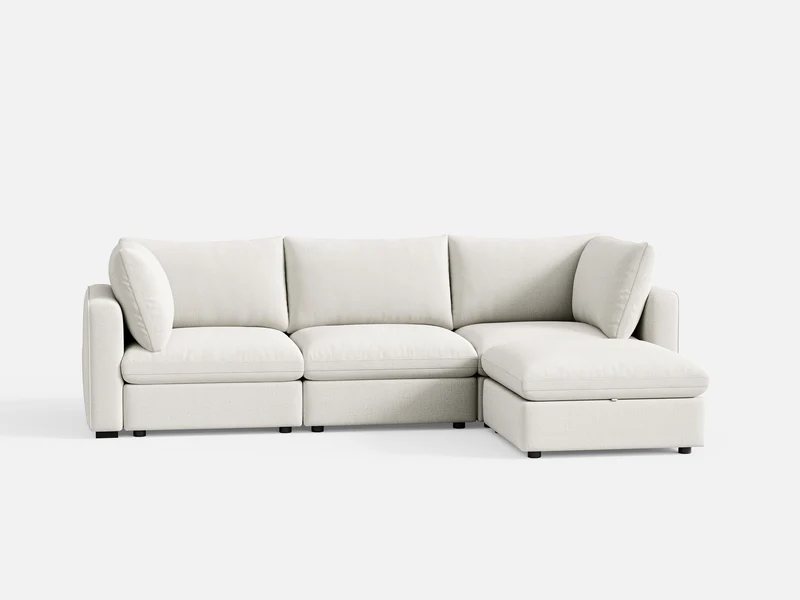 112" 4-Piece Modular White Velvet L-Shape Sectional Sofa