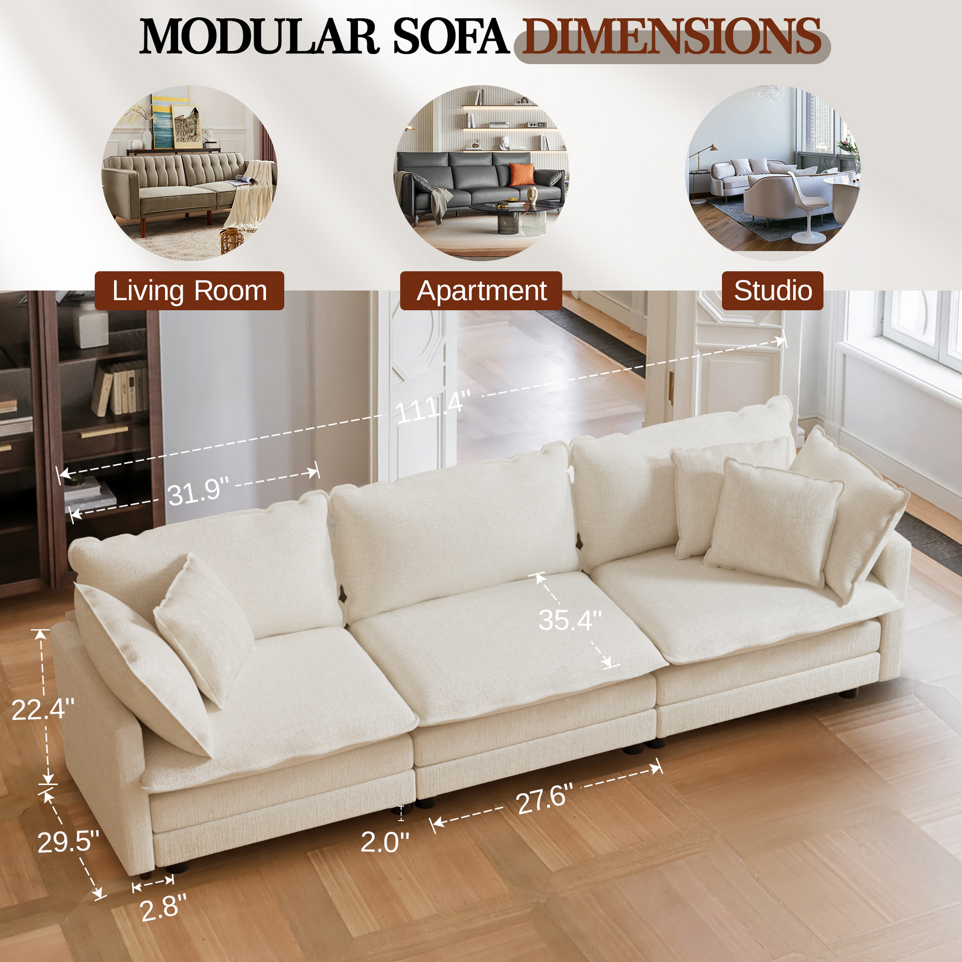 Cozyboy 5-Piece Modular Sofa Chaise (112'')