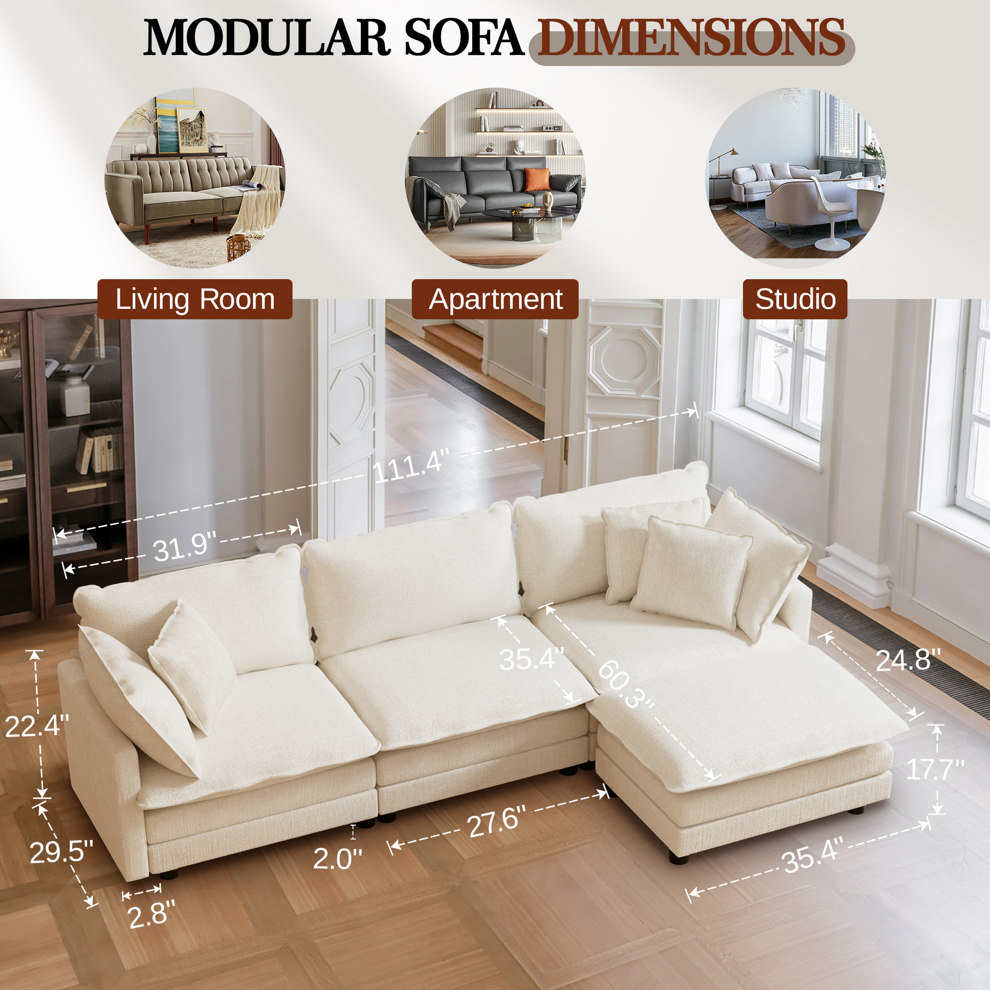 Cozyboy 5-Piece Modular Sofa Chaise (112'')