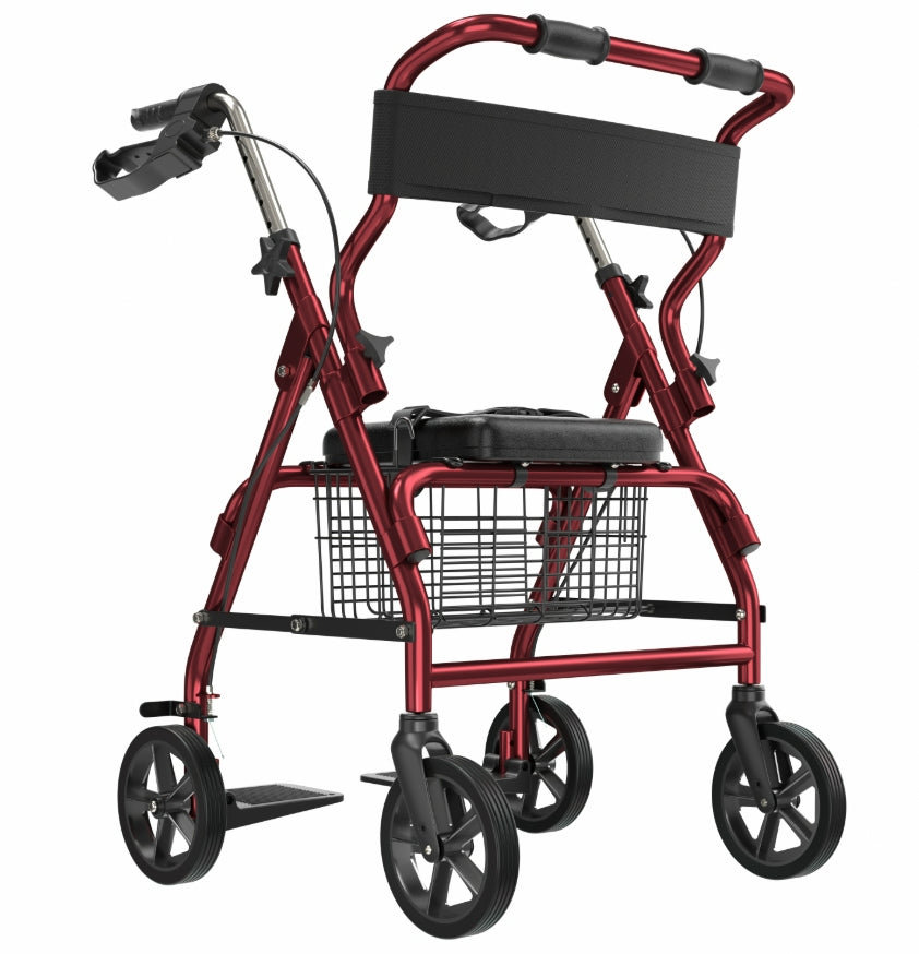 2-in-1 Aluminum Wheelchair Folding 4-Wheel Walker Rollator With Adjustable Handles