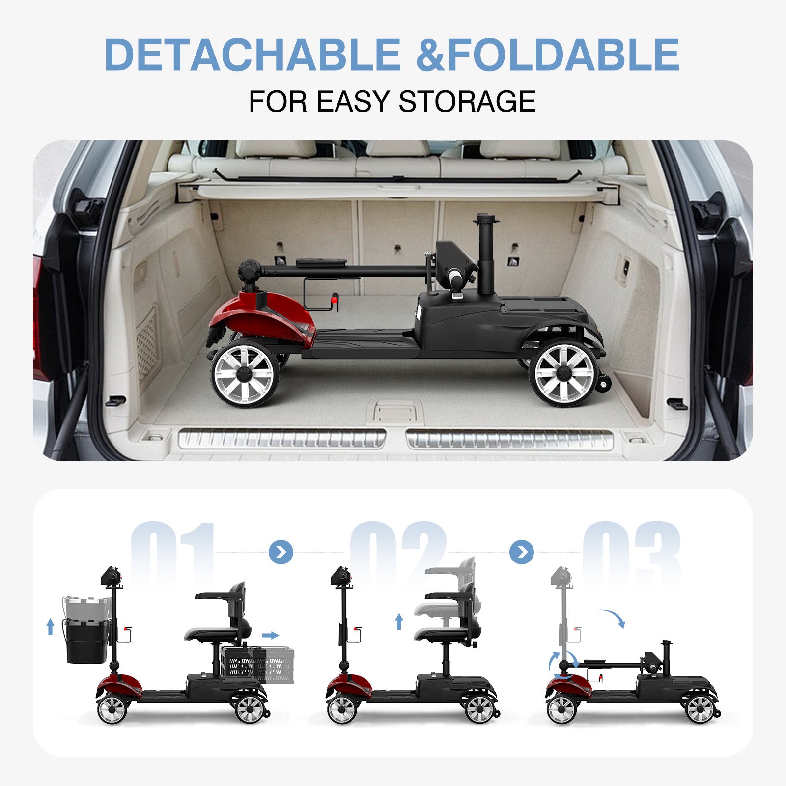 MS002 Long-Range Outdoor Mobility Scooter with Detachable Large Basket