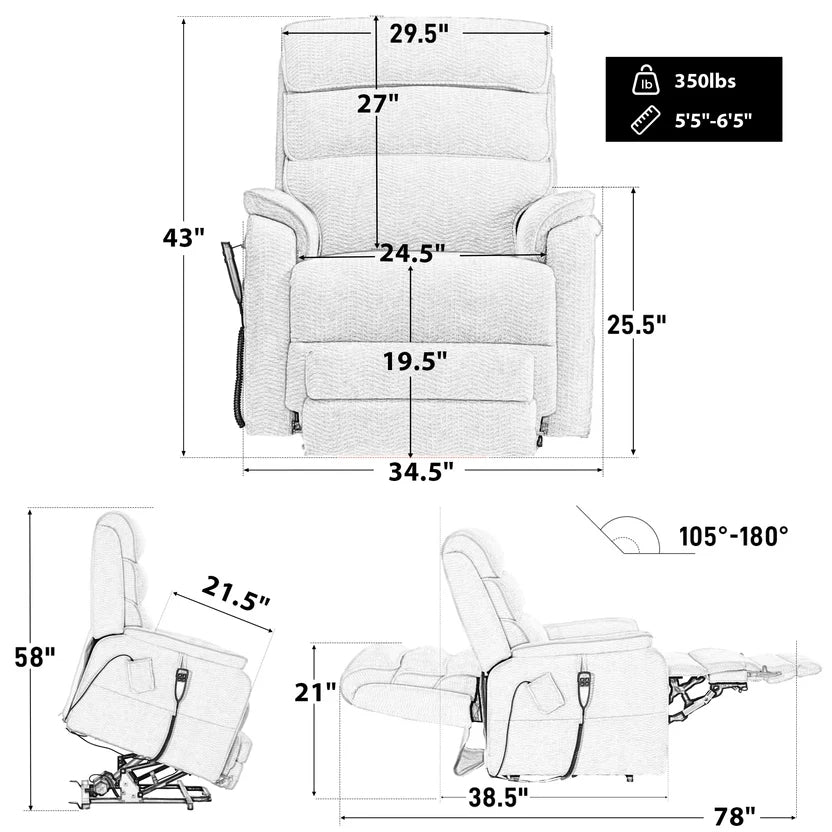 Zero Gravity Infinite Position Power Lift Recliner Chair W/ Massage and Heating