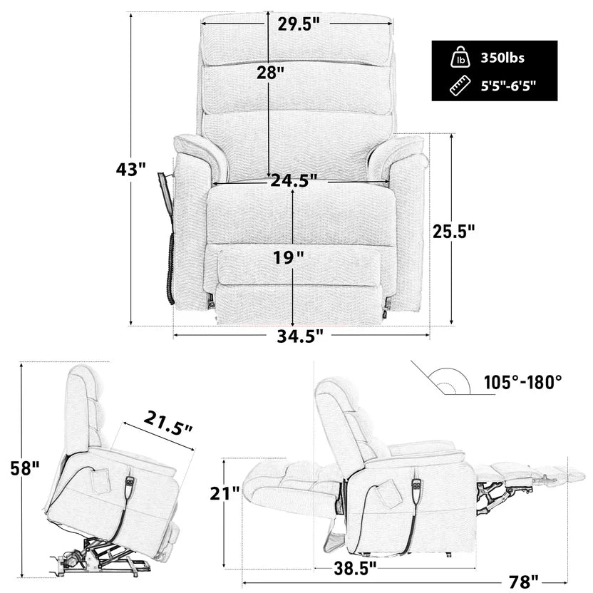 Oversized Infinite Position Power Lift Recliner Chair