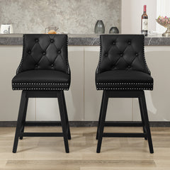 COOLHUT 26" Swivel Counter Height Bar Stools Set of 2 with Backs, Upholstered Bar Stools, Faux Leather Bar Chairs with Footrest for Kitchen Island