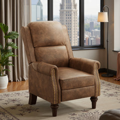 Pushback Recliner Chair Faux Leather Armchair, Mid Century Accent Chair with Rivet Decoration, Wingback Classic Living Room Single Sofa for Small Spaces