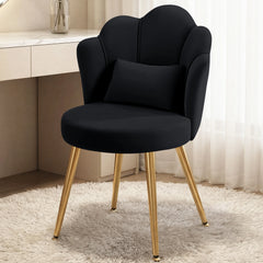 COOLHUT Petal Velvet Vanity Chair, Flower Cute Girls Mack Up Vanity Stool Chair with Lumber Pillow and Adustable Gold Legs, Upholstered Small Desk Chair for Living Room Bedroom Home Office