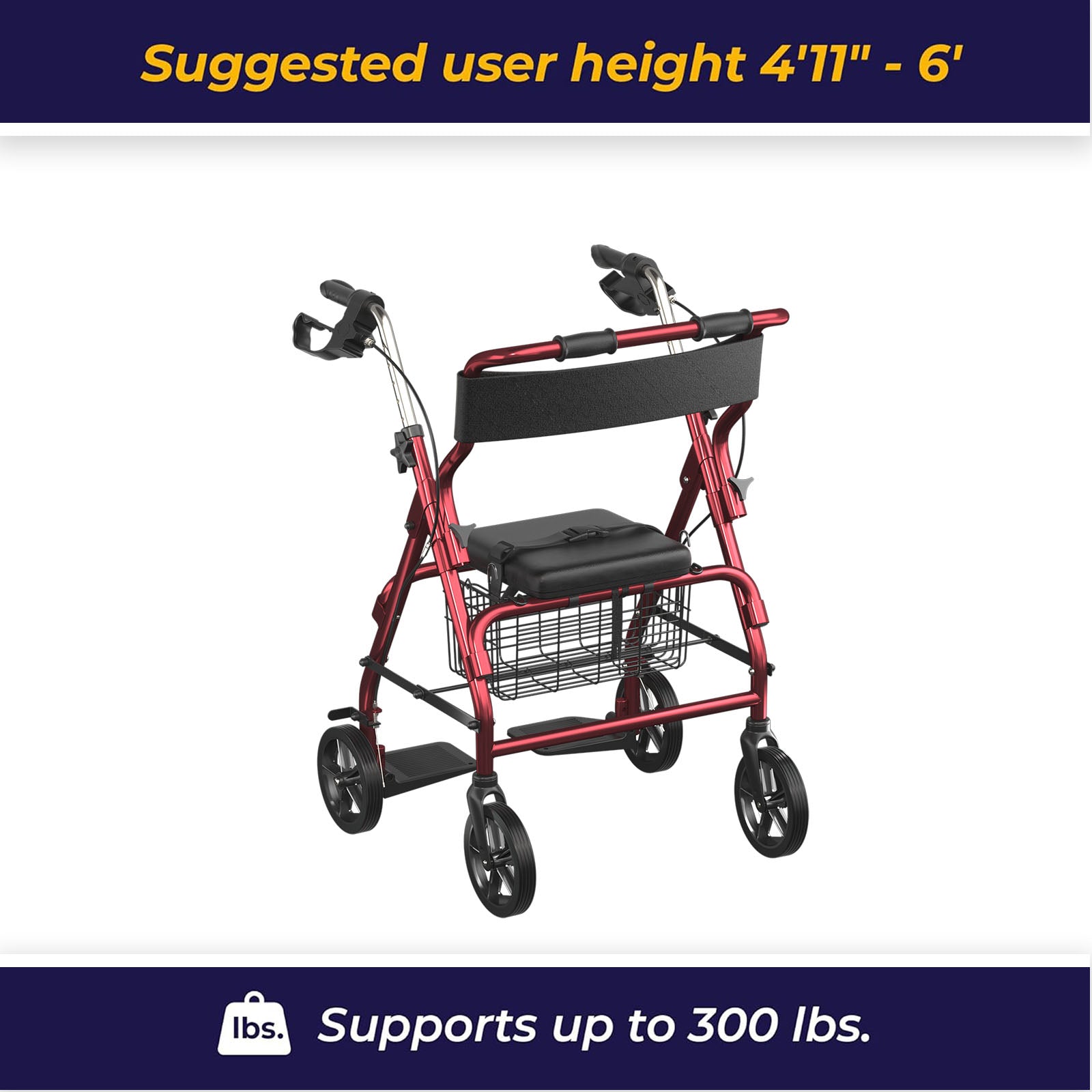 2-in-1 Aluminum Wheelchair Folding 4-Wheel Walker Rollator With Adjustable Handles