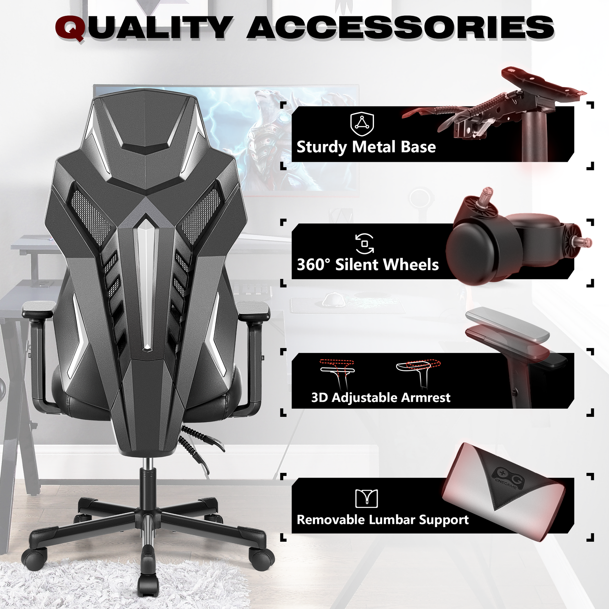 Kerdom Gaming Chair PC Chair with Ergonomics Lumbar Support