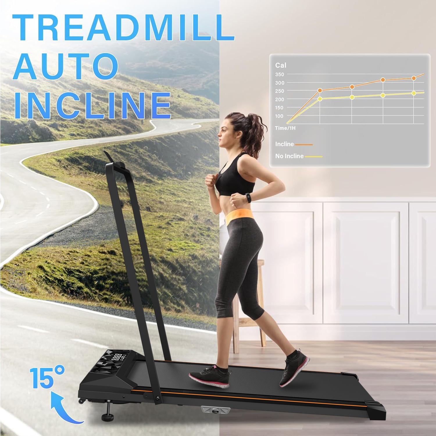 4 in 1 Incline Walking Pad with Handle Bar