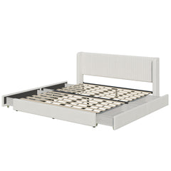 All Wood Slats Support Platform Bed Frame, Upholstered Wingback Headboard
