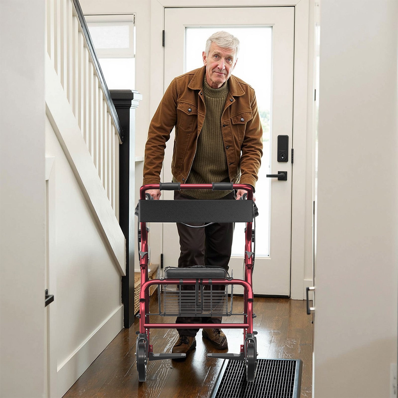 2-in-1 Aluminum Wheelchair Folding 4-Wheel Walker Rollator With Adjustable Handles