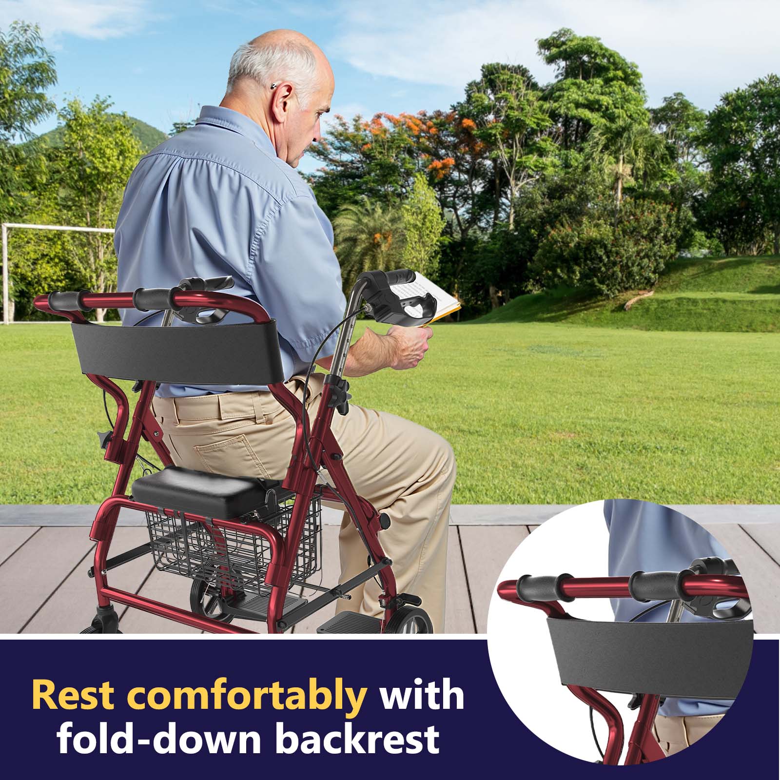 2-in-1 Aluminum Wheelchair Folding 4-Wheel Walker Rollator With Adjustable Handles