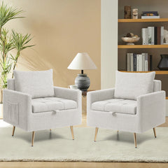Modern Accent Chair Armchair Set of 2, Linen Fabric Upholstered Comfy Single Sofa with Solid Wood Frame for Living Room