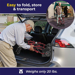 2-in-1 Aluminum Wheelchair Folding 4-Wheel Walker Rollator With Adjustable Handles