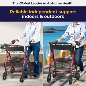 2-in-1 Aluminum Wheelchair Folding 4-Wheel Walker Rollator With Adjustable Handles